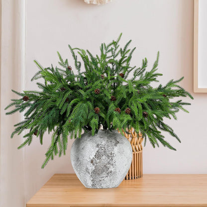 TETOU 6Pcs Norfolk Pine Branches with Pine Cones, 17.8"/45cm Artificial Xmas Norfolk Pine Branches for Christmas Indoor Outdoor Home Decor