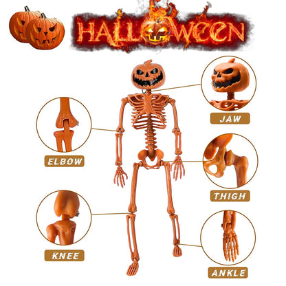 Halloween Pumpkin Skeleton Decorations with Posable Joints Skeletons for Party Haunted House Props Decorations, 2 Packs