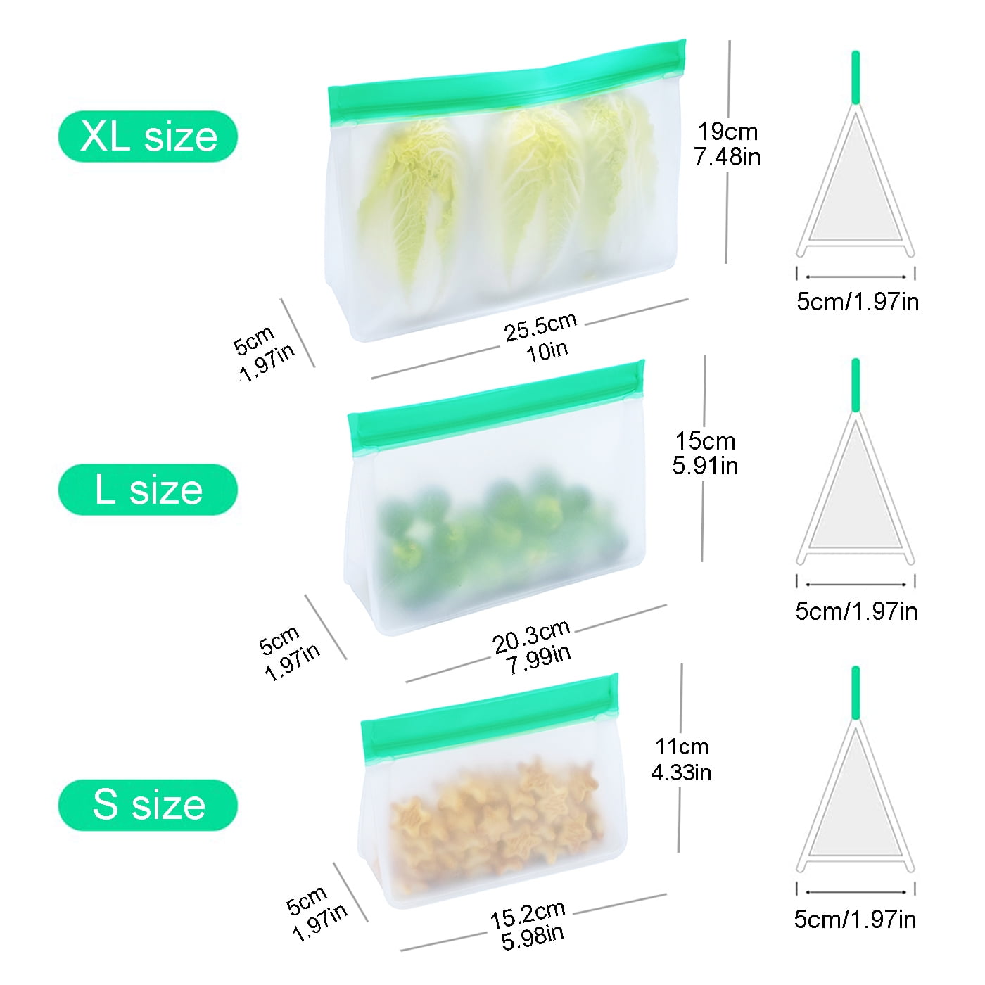 TETOU Stand Up Reusable Silicone Bag, Leakproof Ziplock Food Storage Bags PEVA Freezer Bags for Sandwich Snack Vegetable Meat Cheese Lunch Marinate Food Travel
