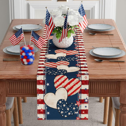 TETOU Heart Stripe Stars 4th of July Table Runner,13x72 Inch Memorial Day Independence Day Patriotic America Cloth Table Decoration Home Kitchen Dining Indoor Holiday Farmhouse Decor