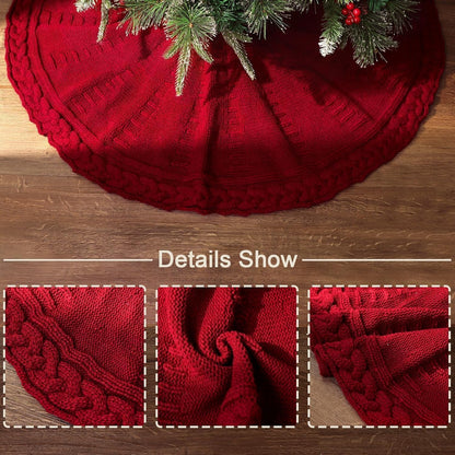 TETOU 36In Knitted Christmas Tree Skirt, Wine Red Tree Skirt, Braided Cable Knit Thick Rustic Christmas Tree Decorations, Farmhouse Christmas Decor Xmas Holiday Home Party Decorations