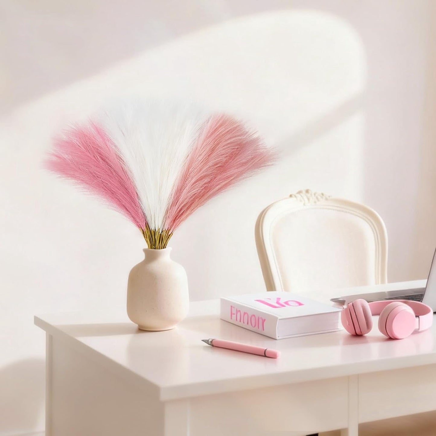 TETOU 50pcs Pampas Grass,17in Artificial Fluffy Vase Filler Flower Arrangement for Home Room Birthday Bathroom Party Wedding Boho Decoration(Blush & Cream & Pink)