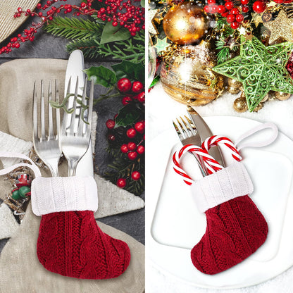 TETOU 6pcs Christmas Mini Stockings Knitted Xmas Classic Small Stocking Fireplace Holiday Hanging Decor