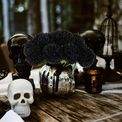 TETOU 12 Pcs Black Artificial Chrysanthemums Flowers,Fake Silk Mums Flowers for Fall Autumn Halloween Home Indoor Floral Arrangement Table Centerpiece Decorations