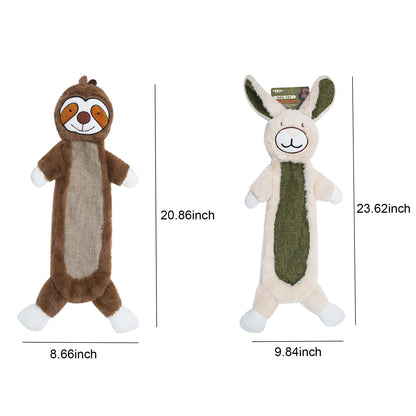 TETOU 2Pcs Dog Chew Toys for Aggressive Chewers,No Stuffing Crinkle Squeaky Dog Toys for Large Medium Puppy (Bunny & Sloth)