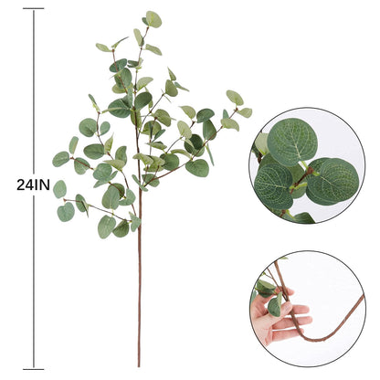 TETOU 6pcs Artificial Eucalyptus Stems 24" Faux Eucalyptus Branches Fake Greenery Plants Vase Home Wedding Decor