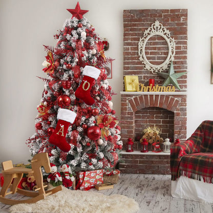 TETOU 20" Monogrammed Christmas Stockings with Letters Soft Plush Velvet Large Red Stockings New Year Family Decor M