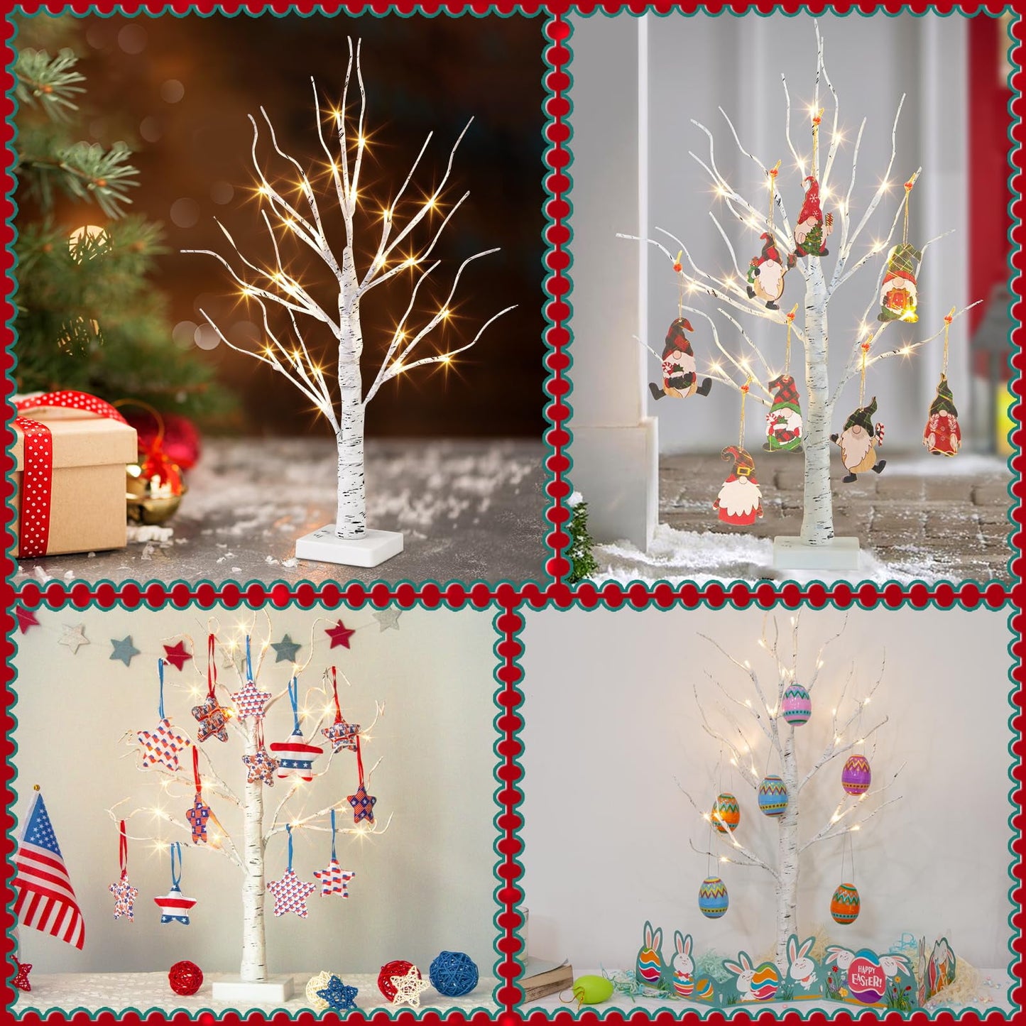 TETOU Valentines Day Easter Decor 2ft Birch Tree with LED Lights Fairy Light Spirit Tree for Home Indoor Table Mantel Battery Powered