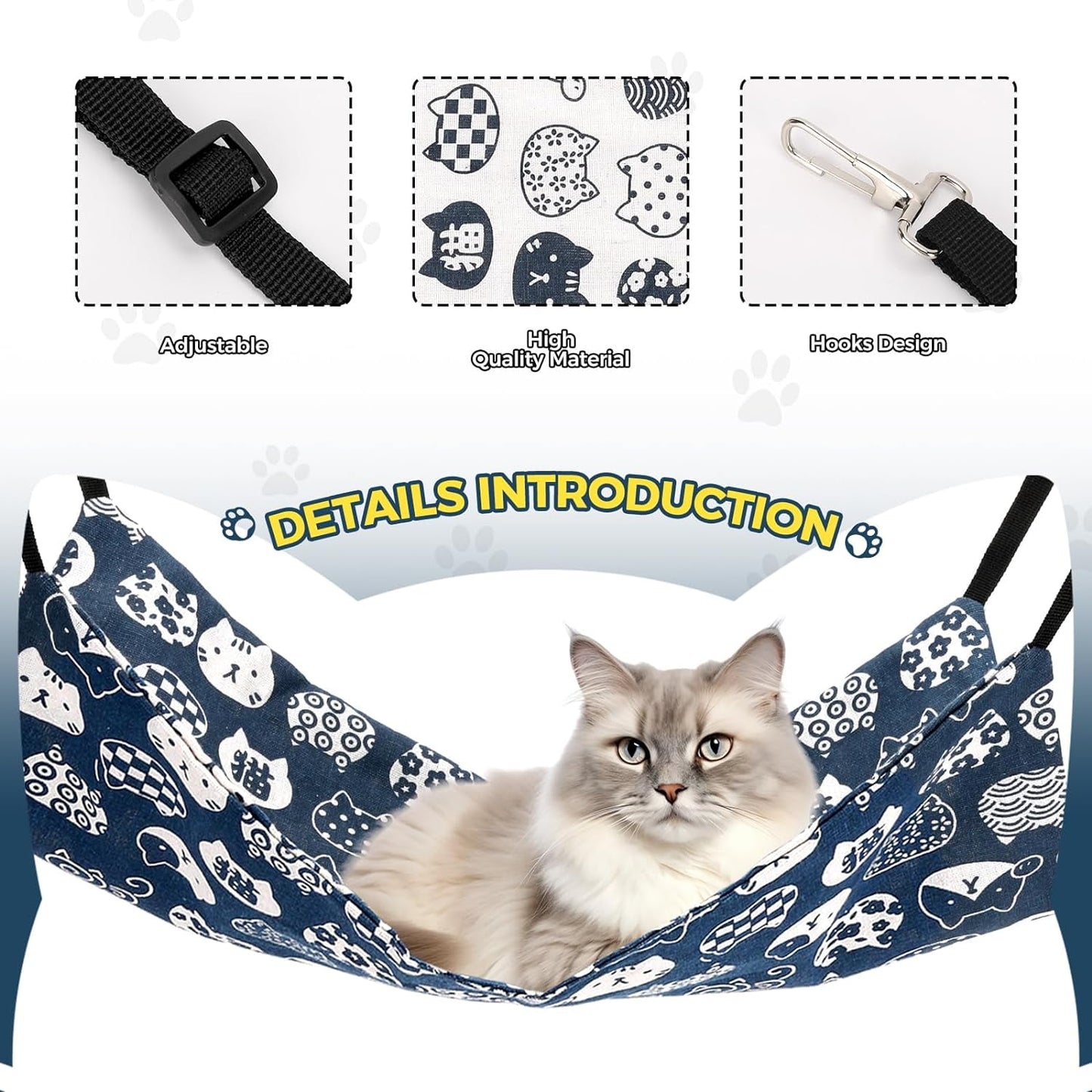 TETOU 2pcs Cat Hammock, 22.8*11.89In Large Pet Hammock Bed Adjustable Soft Sleeping Hammock for Cage Hanging Reversible Cats Puppy Small Animals