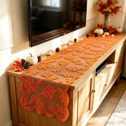 TETOU Fall Table Runner, 13x72 Inch Maples Leaves Lace Table Runner for Fall Autumn Farmhouse Home Halloween Thanksgiving Party Decoration