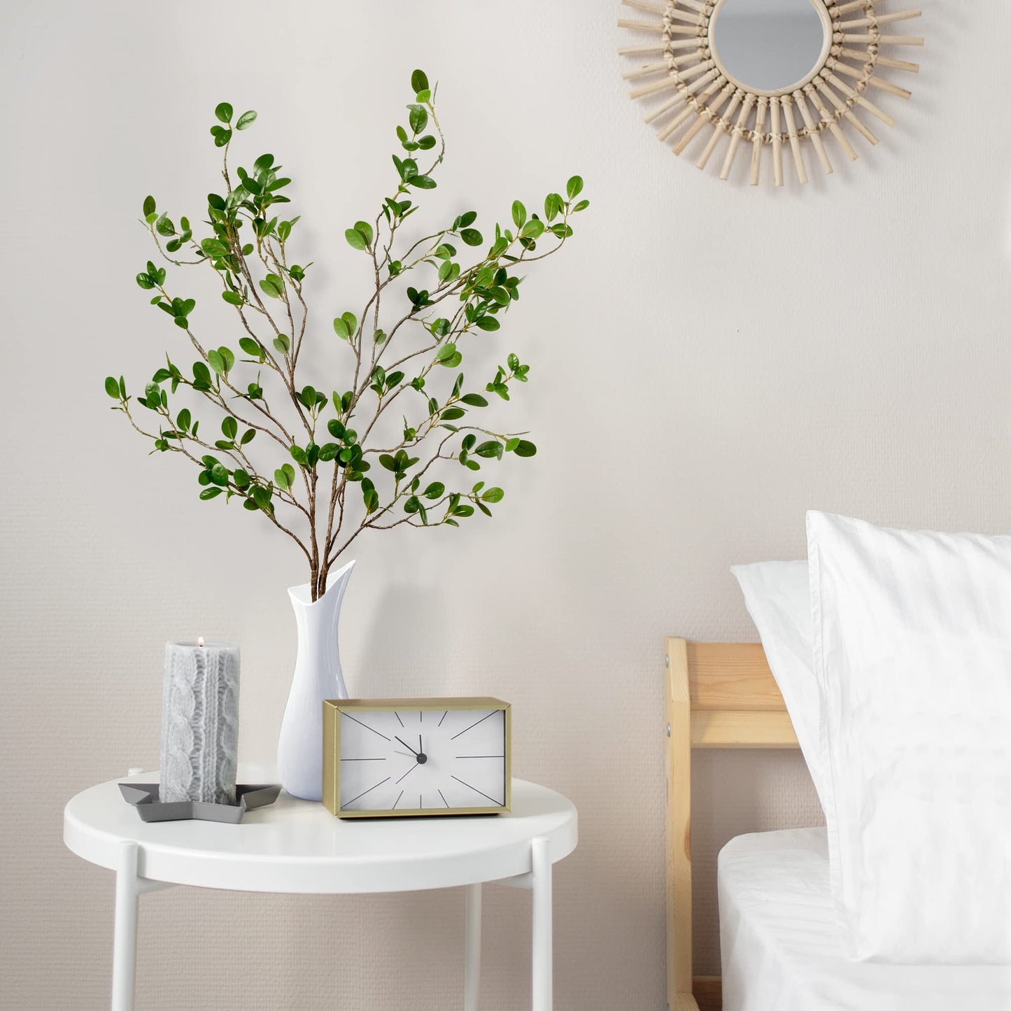 TETOU 4pcs Artificial Ficus Branches 43" Faux Leaf Spray Green Eucalytus Greenery Stems Home Office Vase Filler Decor