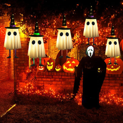 TETOU Set of 3 Halloween Hanging Ghosts,Halloween Decorations Outdoor Hanging Ghosts with Witch Hat,Glowing Ghost Witch Hat Lights Halloween Ghost Decor for Yard Patio Garden Tree Outside
