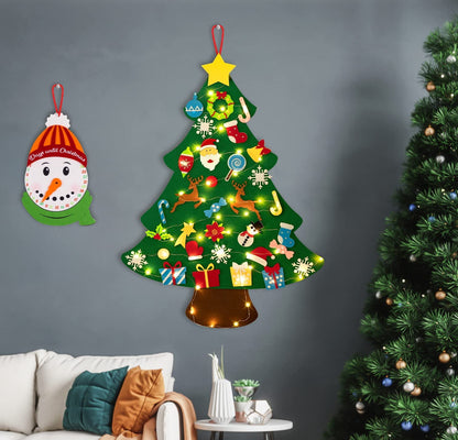 TETOU 3Ft DIY Felt Christmas Tree Set, 32 Ornaments Felt Xmas Tree Set with Led String Light Snowman Advent Calendar for Christmas Kids Gift Indoor Wall Hanging Decorations