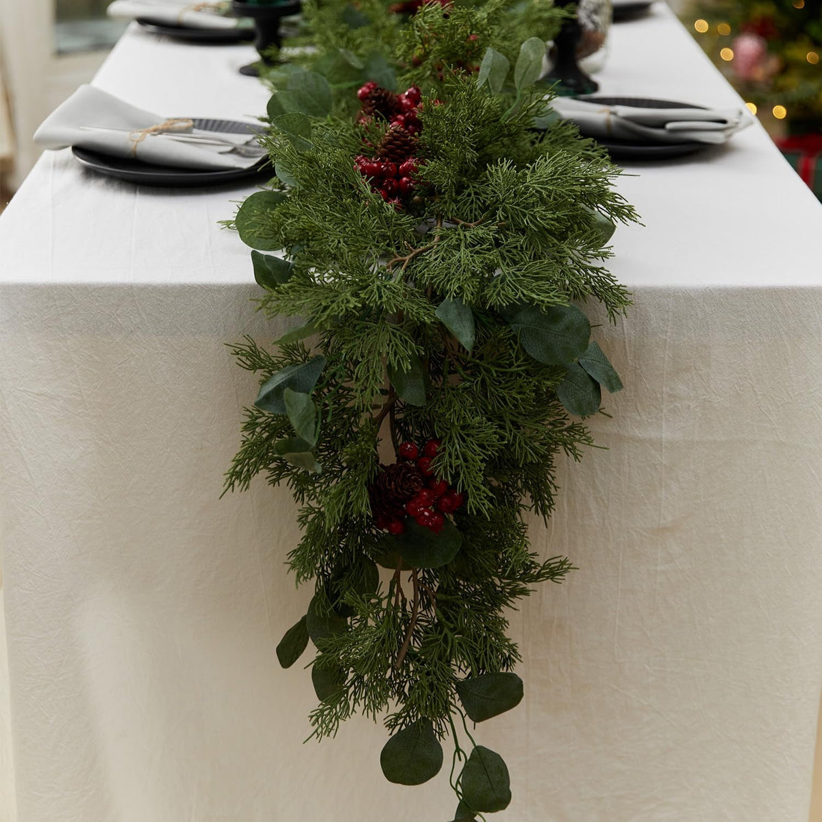 TETOU 6.3ft 2025 Upgraded Christmas Garland Artificial Pine Cypress Eucalyptus Berries Greenery Garland Holiday Decor