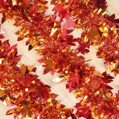 TETOU Fall Maple Leaves Garland Decor,50Ft Orange Glitter Tinsel Fall Garland for Autumn Tree Home Fireplace Halloween Thanksgiving Party Indoor Outdoor Decoration