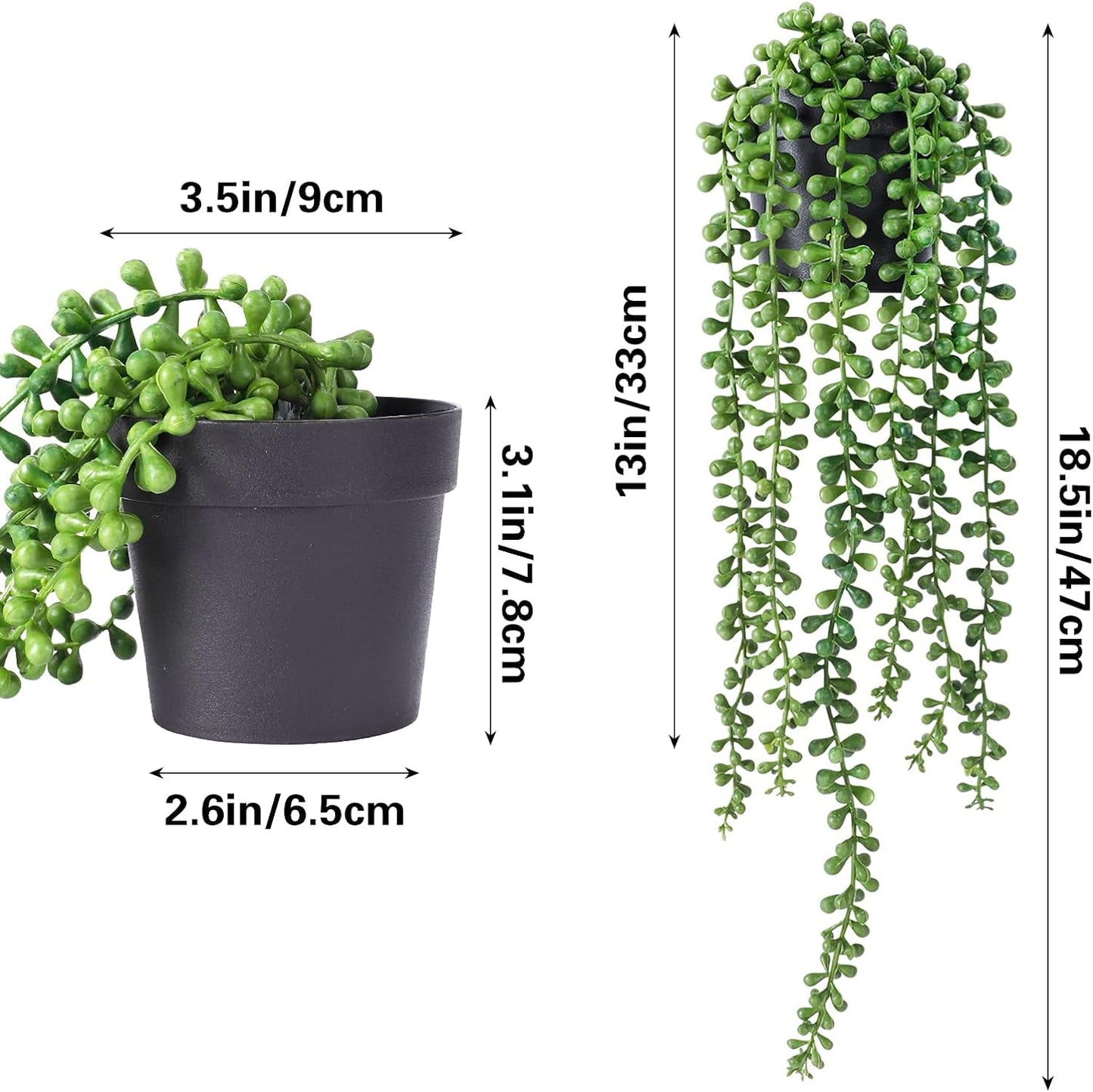 TETOU Faux Plants Artificial String of Pearls Plant in Pot Realistic Green Hanging Plants for Shelf Desk Home Garden Decor