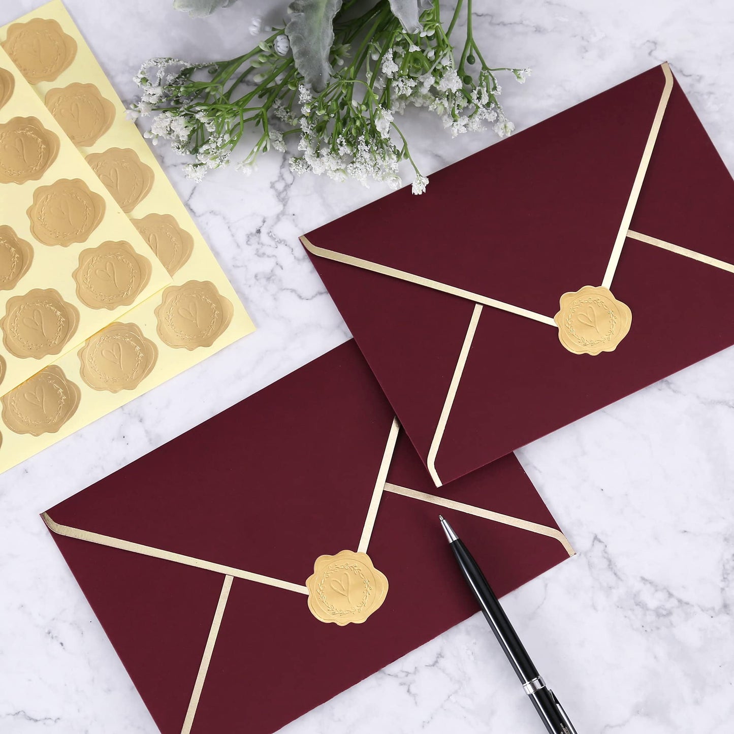 TETOU 300pcs Gold Embossed Envelope Seal Heart Pattern Stickers for Wedding Invitations Greeting Letters Cards