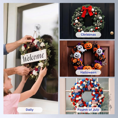 TETOU 2 Pcs Wreath Hangers for Front Door, No Punch Suction Cup Door Wreath Hangers Hook for Indoor Outdoor Spring Summer Christmas Easter Halloween Thanksgiving Ornament
