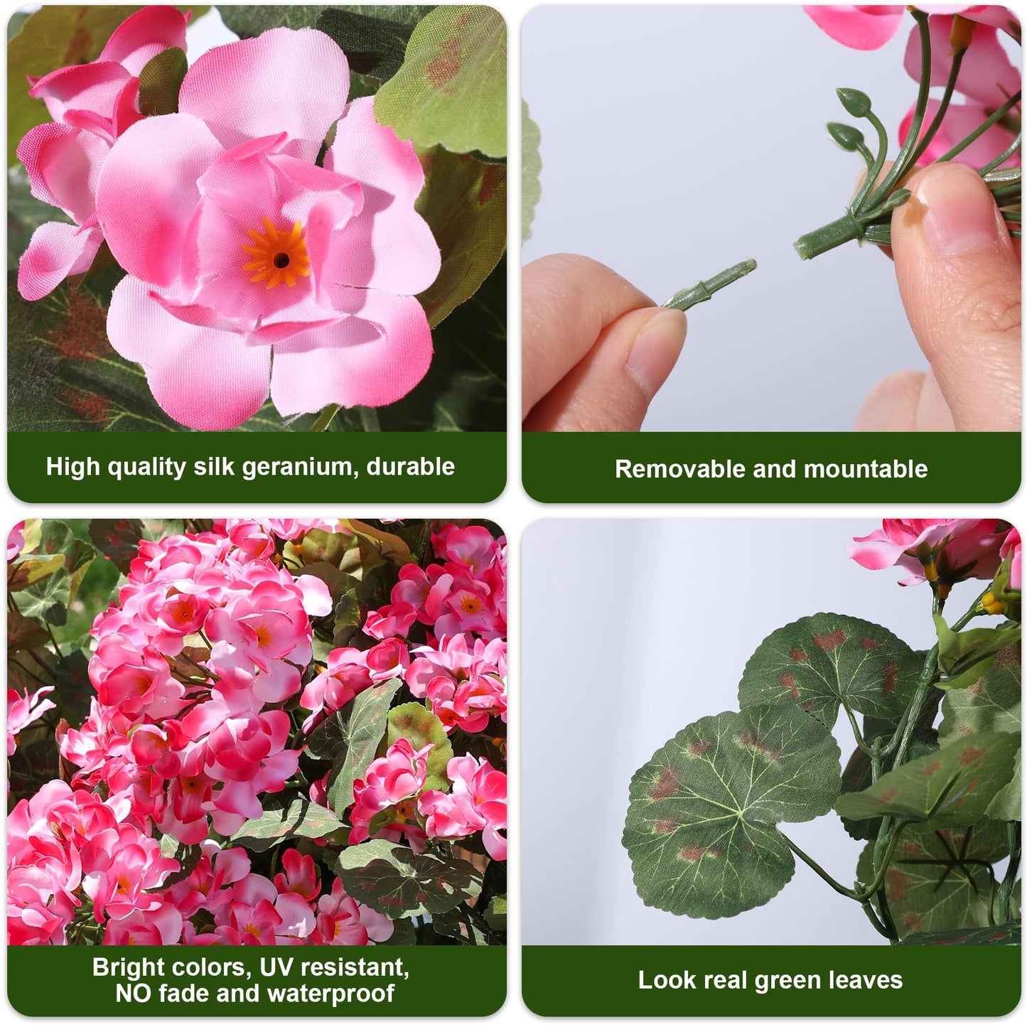 TETOU 6pcs Outdoors Artificial Fake Geranium Flowers, UV Resistant Faux Silk Geranium Flowers for Spring Summer Outside Planter Garden Home Yard Kitchen Table Centerpieces Decoration(Pink)