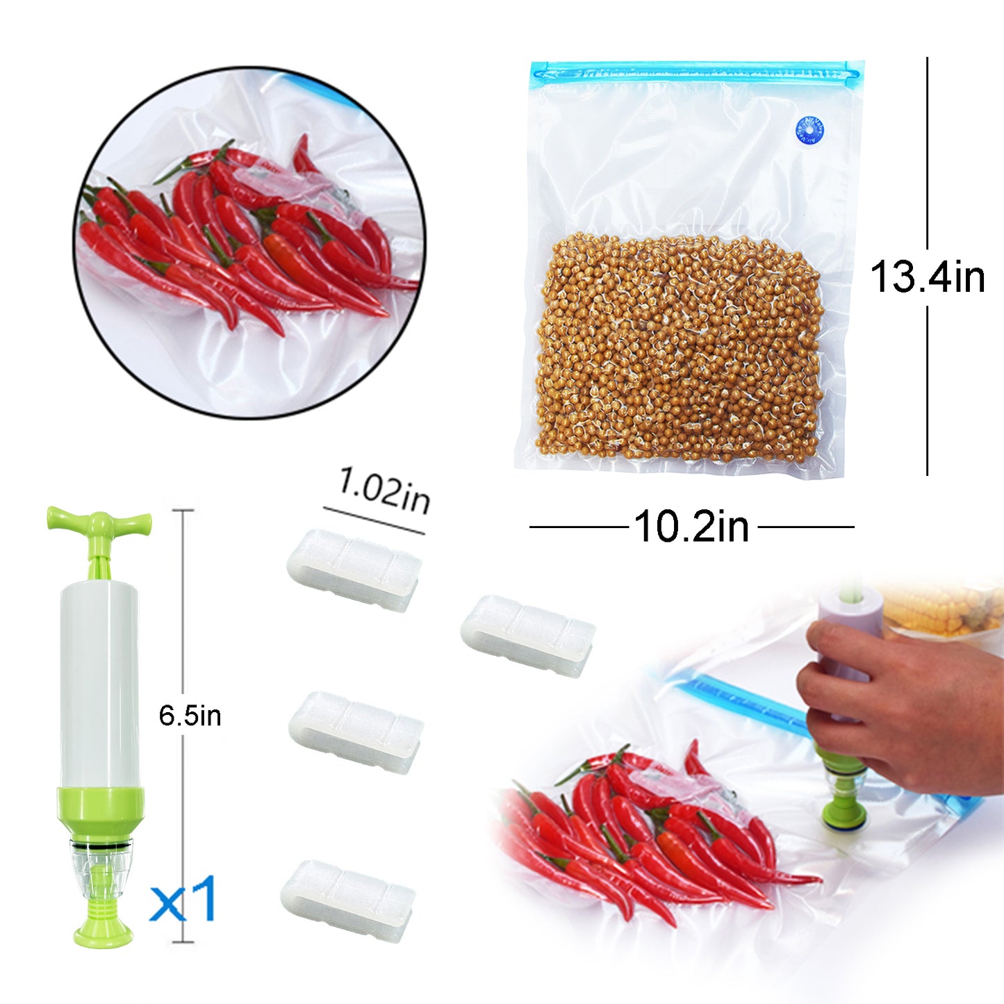 TETOU 20Pcs Sous Vide Bags with Pump 13.4"*10.2" Large Reusable Vacuum Freezer Food Storage Bags Set