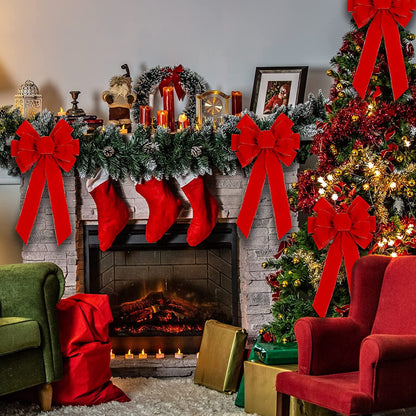 TETOU 2pcs Christmas Red Bows Outdoor Decorations, 11.4 x 19.6 Inch Large Christmas Tree Topper Bow,Velvet Wreath Bow with Glitter Gold Edge for Xmas Wreath Garland Home Fireplace Wedding Party Decor