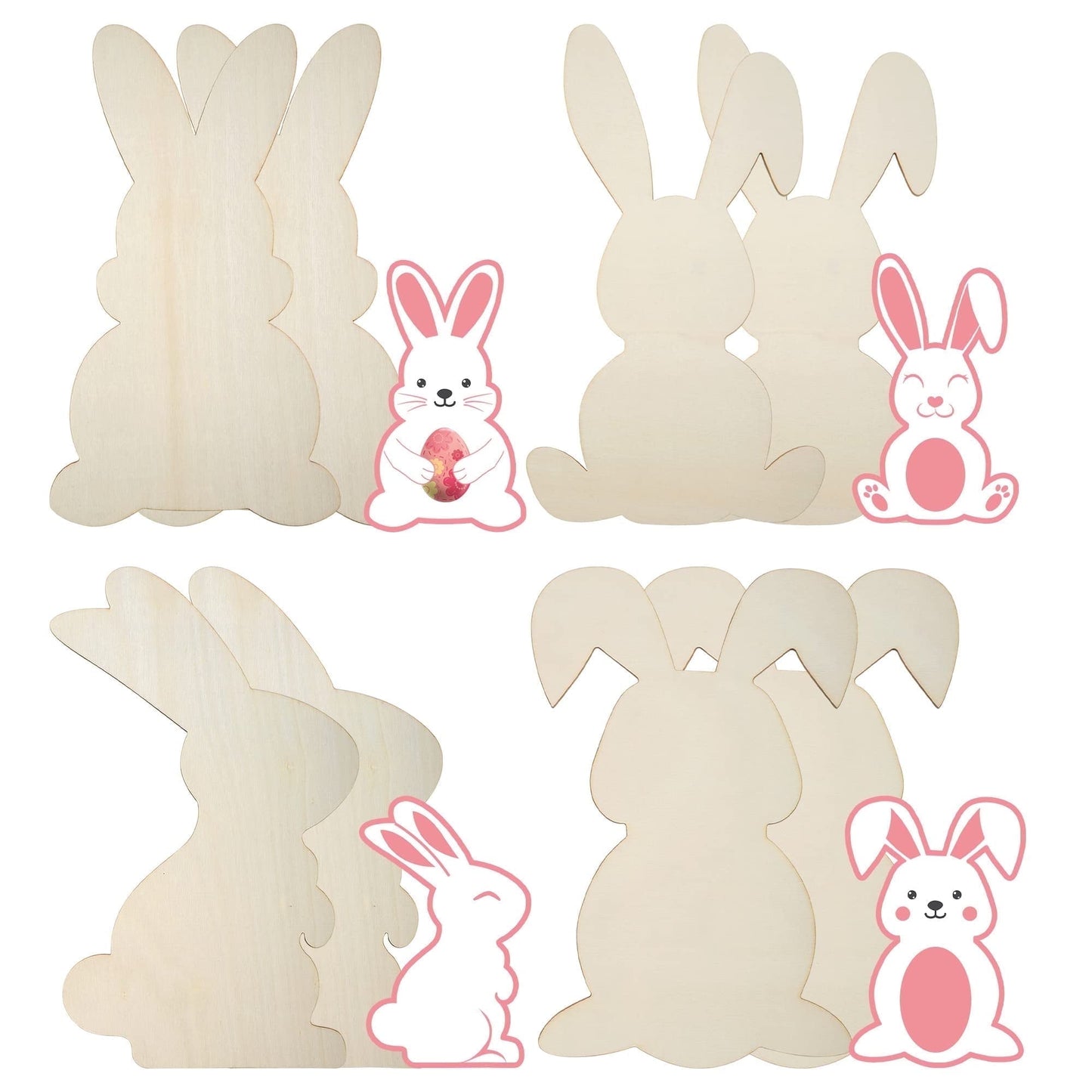 8 Pieces Large Easter Bunny Wood Cutout 8.9 x 5.5 Inch Unfinished Wooden Bunny Slices Wood Rabbit Ornament for Painting Spring Decor Easter Party Crafts DIY, 4 Styles