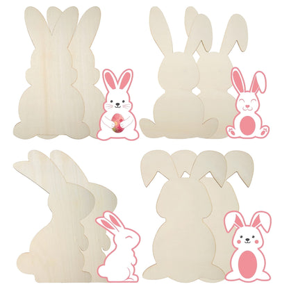 8 Pieces Large Easter Bunny Wood Cutout 8.9 x 5.5 Inch Unfinished Wooden Bunny Slices Wood Rabbit Ornament for Painting Spring Decor Easter Party Crafts DIY, 4 Styles