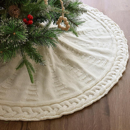 TETOU 36In Knitted Christmas Tree Skirt, Cream White Tree Skirt, Braided Cable Knit Thick Rustic Christmas Tree Decorations, Farmhouse Christmas Decor Xmas Holiday Home Party Decorations