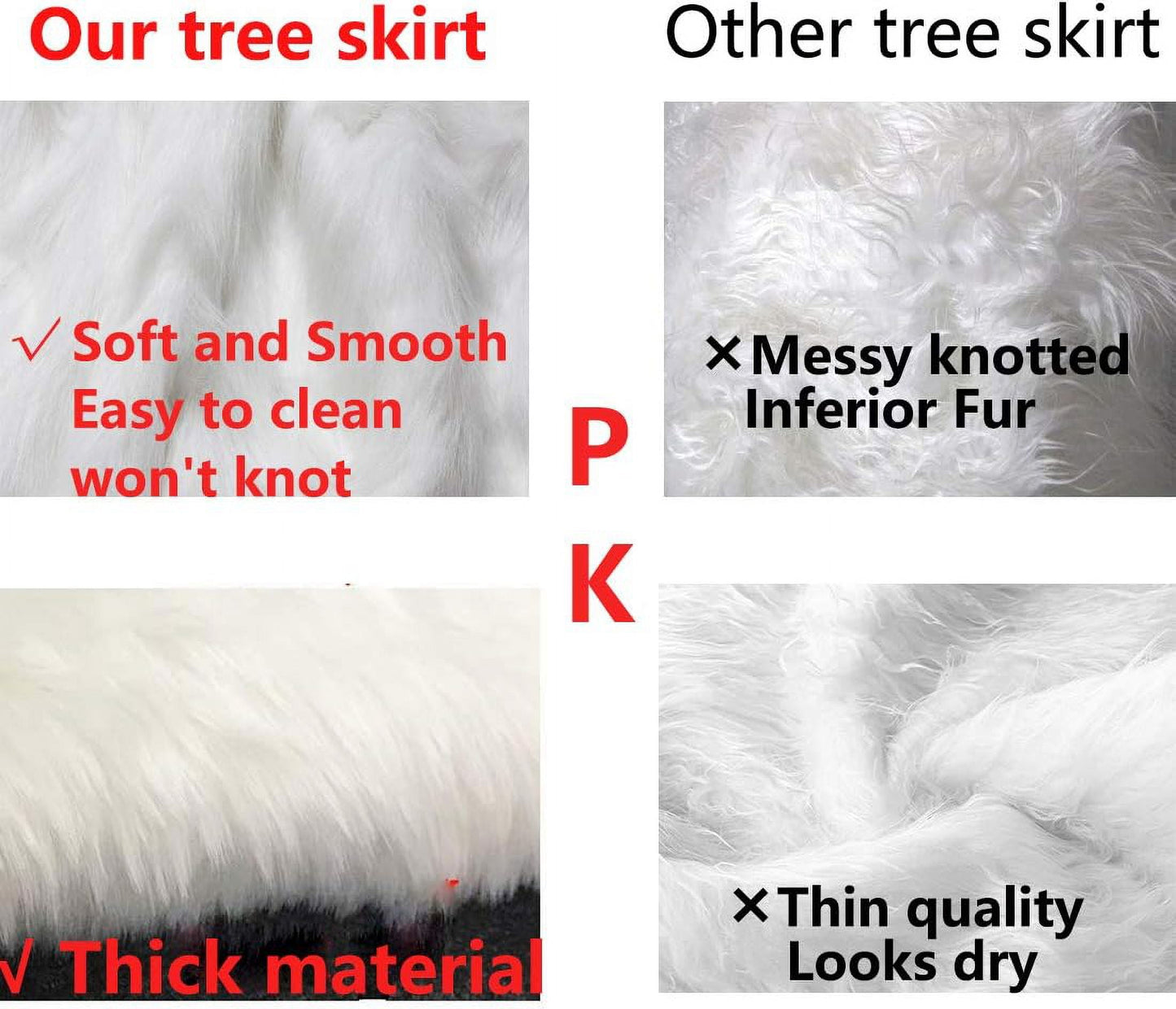 TETOU 60in Christmas Tree Skirt, Faux Fur White Tree Skirt, Soft Plush Tree Skirt for Christmas Decoration Xmas Tree Decor Holiday Gifts Merry Christmas Party