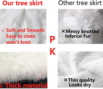 TETOU 60in Christmas Tree Skirt, Faux Fur White Tree Skirt, Soft Plush Tree Skirt for Christmas Decoration Xmas Tree Decor Holiday Gifts Merry Christmas Party