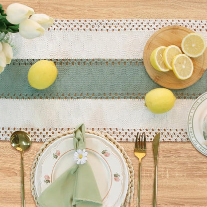 TETOU Sage Green Table Runner with Tassels 72 Inches Long Boho Macrame Farmhouse Table Runners for Home Decor Party Bohemian Rustic Bridal Shower Dining Decorations(12x72 Inches)