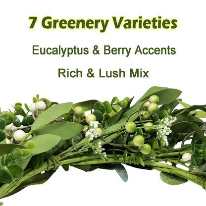 TETOU 20" Artificial Spring Summer Christmas Greenery Wreaths, Green Eucalyptus Leaf Wreath Boxwood with Big Berries for Front Door Farmhouse Outside Year Round Hanging Wall Party Decor