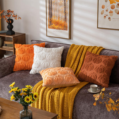TETOU Fall Pillow Covers,18"x18"Set of 2 Fall White Pumpkin Pillow Cases,Soft Faux Fur Wool Couch Cushion for Sofa Bedroom Living Room Home Farmhouse Fall Halloween Thanksgiving Decor