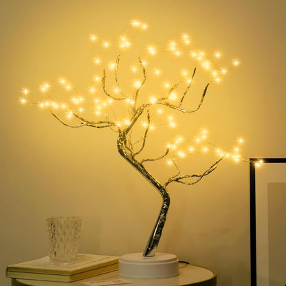 TETOU DIY Artificial Tree Lamp, 20" 108 LED Tabletop Bonsai Tree Light, Battery(not included)/USB Operated Aesthetic Lamps for Living Room Bedroom Christmas Home Gifts House Decor - Warm White
