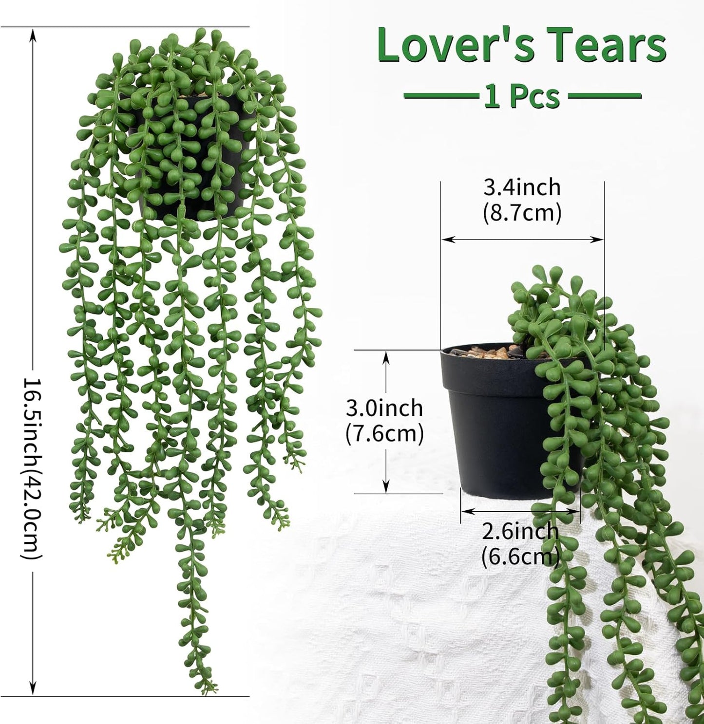 GUISANTO Fake Plants Indoor Artificial String of Pearls Plant in Black Pots, Realistic Green Faux Succulent Hanging Plants for Shelf Decor Desk Home Garden Decorations