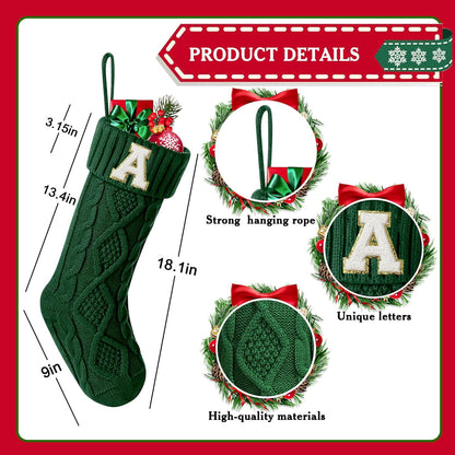 TETOU Christmas Stockings with Initials Letter 18" Stockings for Christmas Decoration- Green A