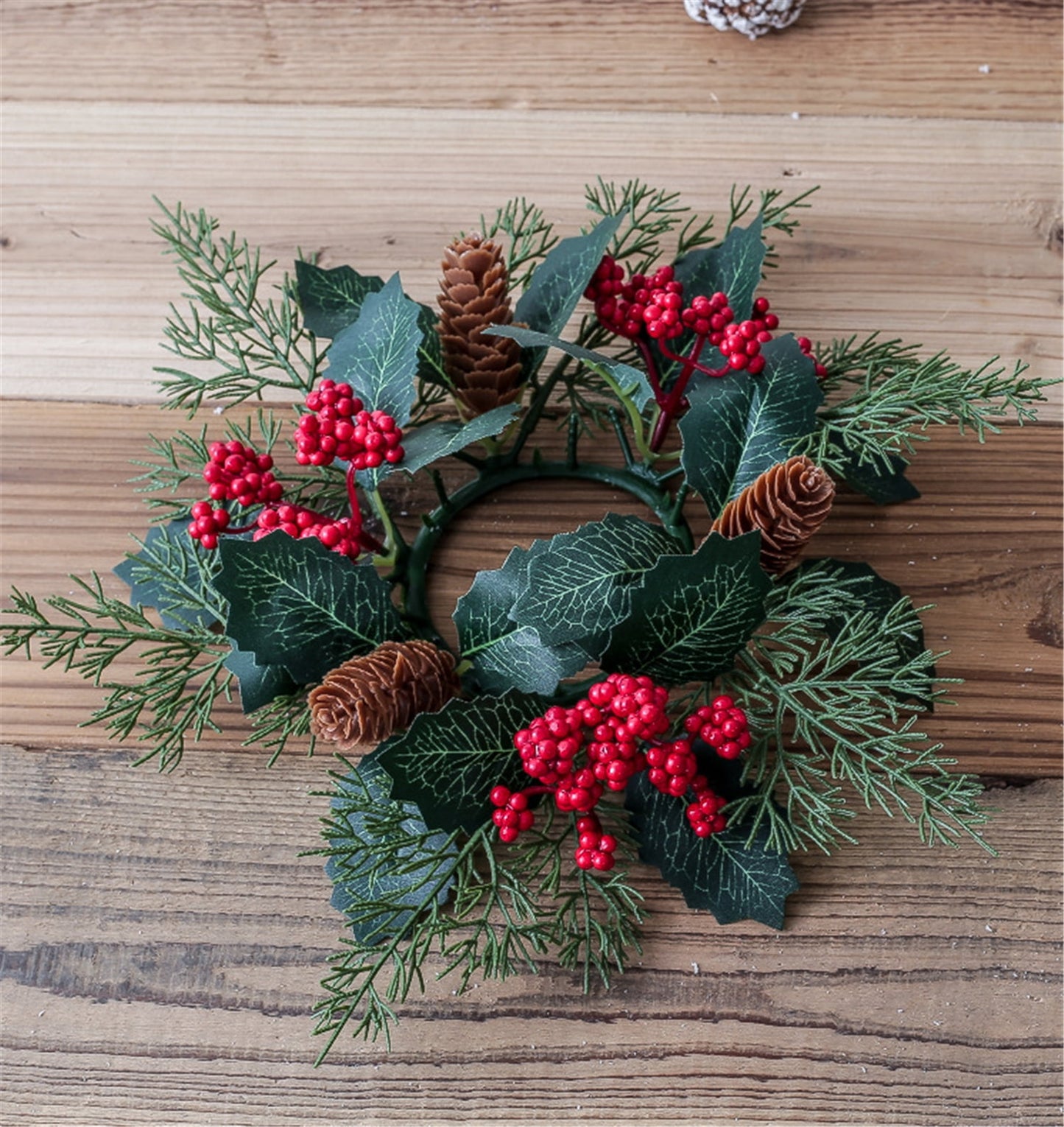 Tetou 2Pcs Christmas Candle Rings Wreath for Pillar Candle Holder, Artificial Christmas Wreath with Pinecones Red Berries for Fall Thanksgiving Home Table Centerpieces, Cabinet Decorations - Red