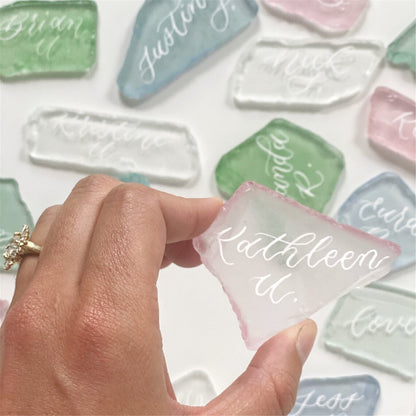TETOU Blank Irregular Shaped Pieces Sea Glass Place Cards DIY Name Cards for Beach Wedding, Banquets Dinner Party Events Decoration