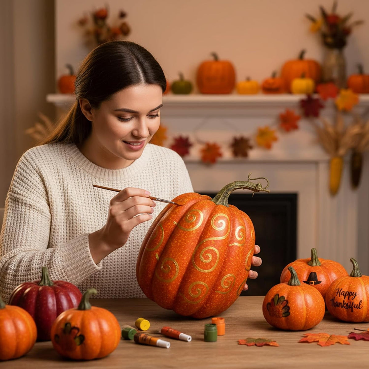 TETOU 7 Pcs Artificial Pumpkins, Faux Foam Fall Orange Pumpkins Decor for Halloween Thanksgiving Indoor Outdoor Home Autumn Farmhouse Harvest Tabletop Decorations
