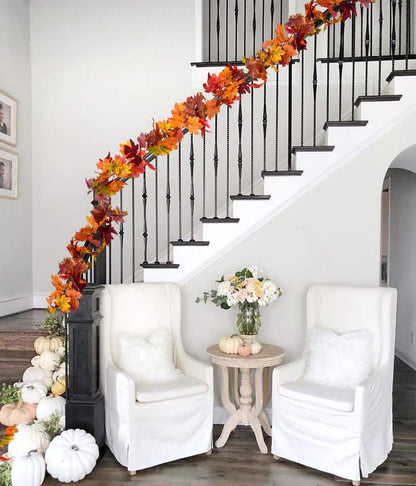 TETOU 2Pcs Fall Maple Leaves Garland, 67.2 Inches Artificial Maple Leaf Autumn Garland, Hanging Vine Garland for Home Wedding Fireplace Party Christmas Thanksgiving Decor