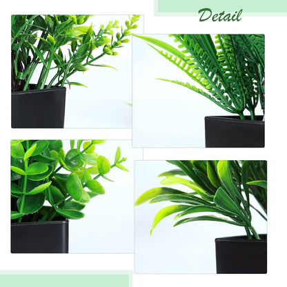 TETOU 4Pcs Fake Plants in Black Pot, Mini Artificial Eucalyptus Potted Plant Small Faux Grass Greenery Potted Plants for Indoor Home Office Farmhouse Bathroom Table Decoration