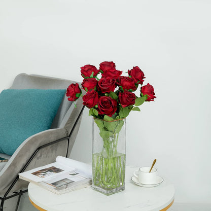 TETOU 12pcs Artificial Rose Flower Silk Fake Roses Real Touch for Party Wedding Centerpiece Bouquet Decor - Wine Red
