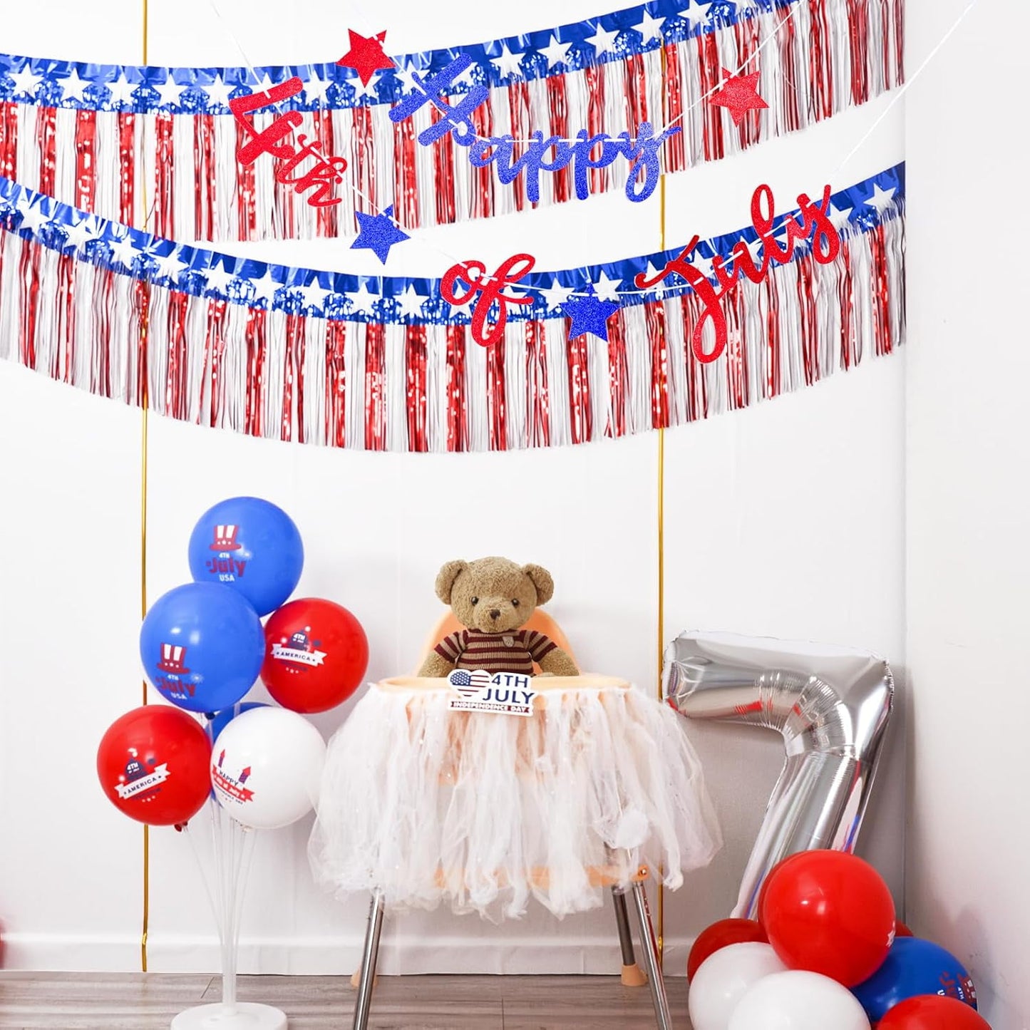 TETOU 2Packs 39 Feet Foil Fringe Garland Tinsel Streamers 4th of July Decorations,Red White and Blue Star Hanging Backdrop Banner Table Skirts for Parade Floats Memorial Day Patriotic Party Decor