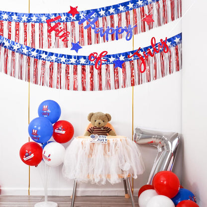 TETOU 2Packs 39 Feet Foil Fringe Garland Tinsel Streamers 4th of July Decorations,Red White and Blue Star Hanging Backdrop Banner Table Skirts for Parade Floats Memorial Day Patriotic Party Decor