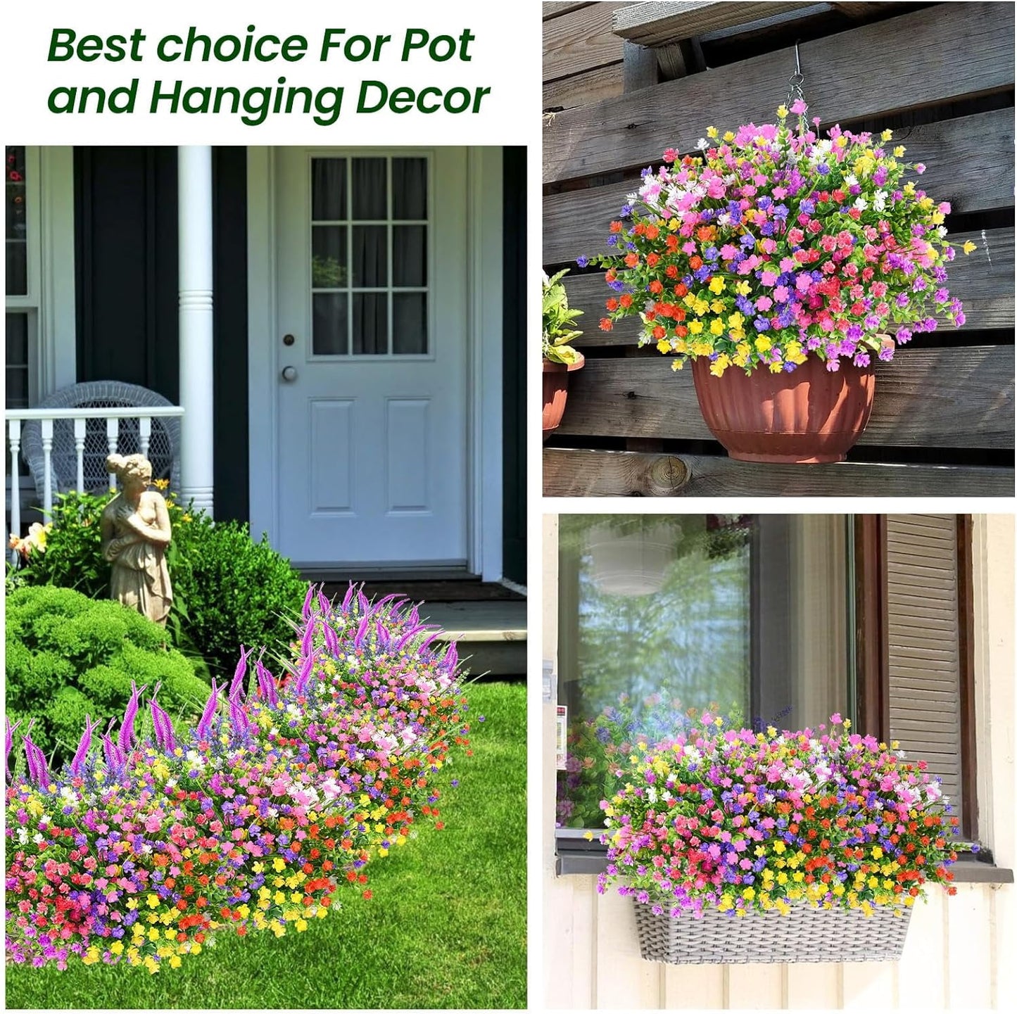 TETOU 22pcs Artificial Plants Outdoor, Artificial Fake Faux Flowers for Indoor Home Front Porch Pot Hanging Decoration