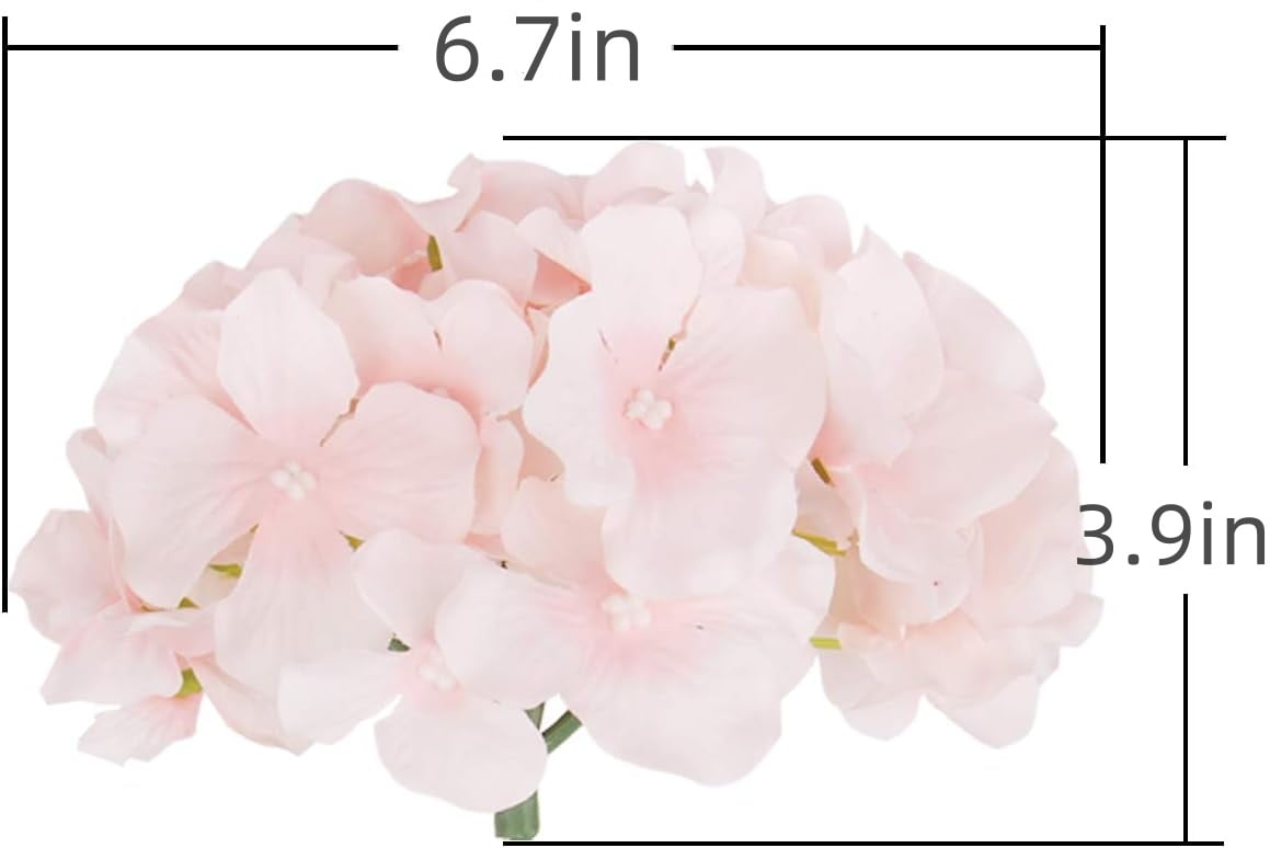 TETOU 10Pcs Silk Hydrangea Heads, Artificial Flowers Heads Fake Flower with Stems for Home Wedding Family Party Decoration - Baby Pink