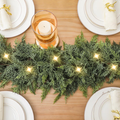 TETOU Christmas Cedar Garland with Lights,Artificial Realistic Cedar Pine Needles Greenery Garland for Christmas Holiday Winter Wall Mantle Fireplace Table  Indoor Decor