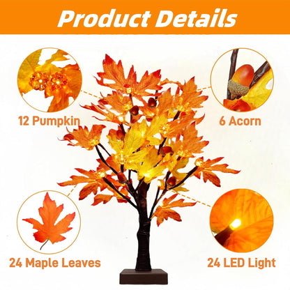 TETOU 2Pack Lighted Fall Maple Tree, USB & Battery Operated Artificial Fall Light up Trees with 48LED & timer, Fall Decorations for Home Party Indoor Outdoor Thanksgiving Autumn Har'vest