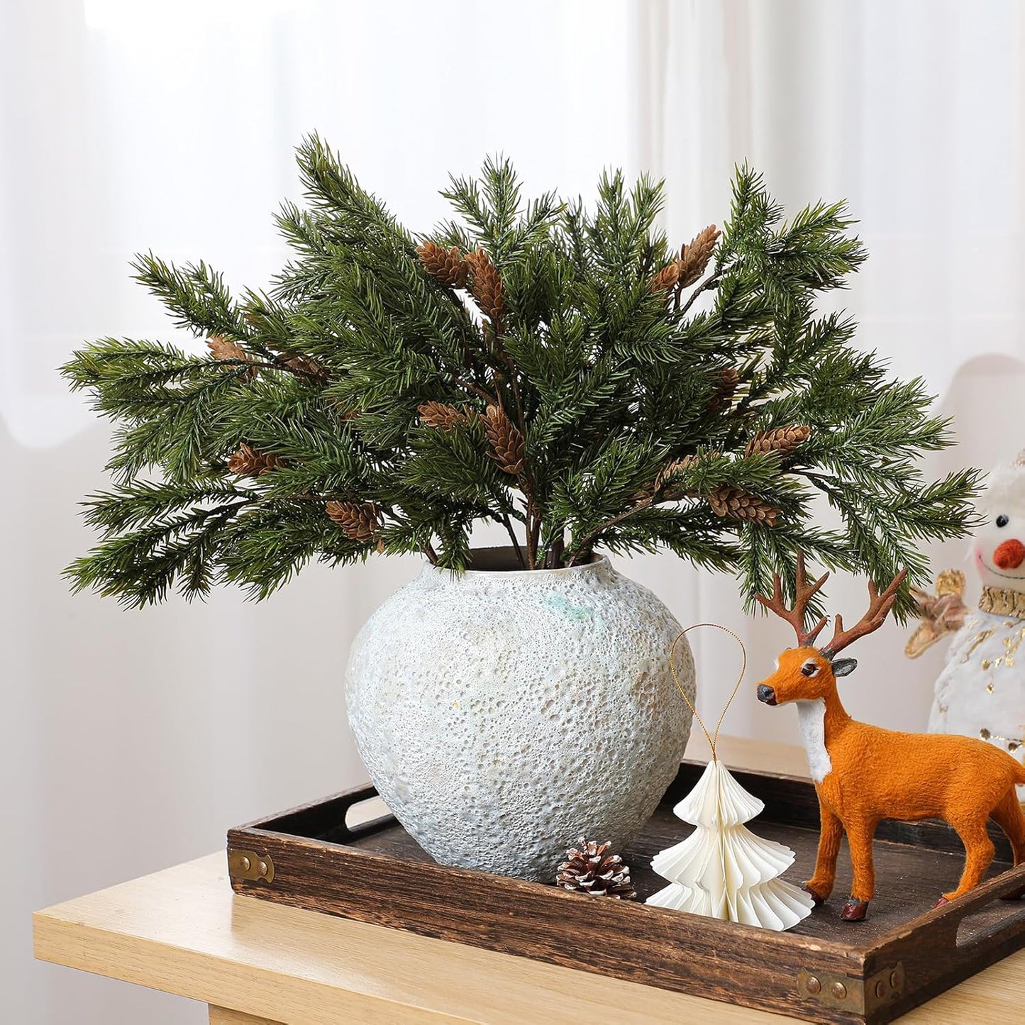 TETOU 6 Pcs Christmas Cedar Pine Branches,25.98 Inch Artificial Cedar Stems with Pine Cones Christmas Greenery Picks for Holiday Xmas Winter Wreath Garland Decor