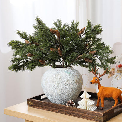 TETOU 6 Pcs Christmas Cedar Pine Branches,25.98 Inch Artificial Cedar Stems with Pine Cones Christmas Greenery Picks for Holiday Xmas Winter Wreath Garland Decor